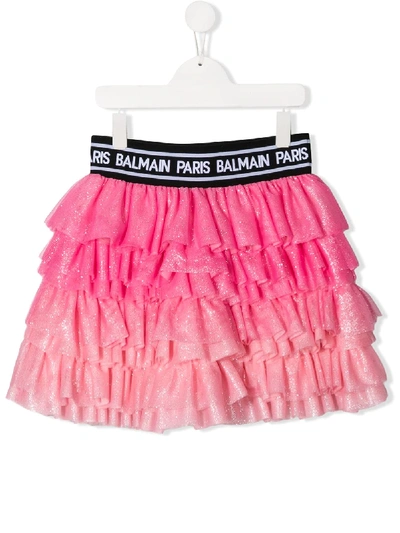 Shop Balmain Teen Branded Glitter Tutu In Pink