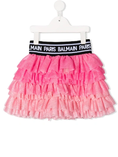 Shop Balmain Branded Ruffle Tutu In Pink