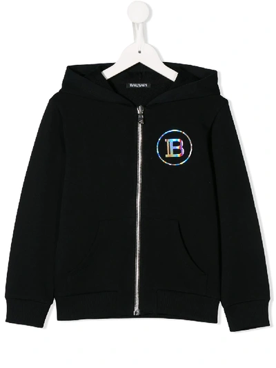 Shop Balmain Zip-up Hoodie In Black