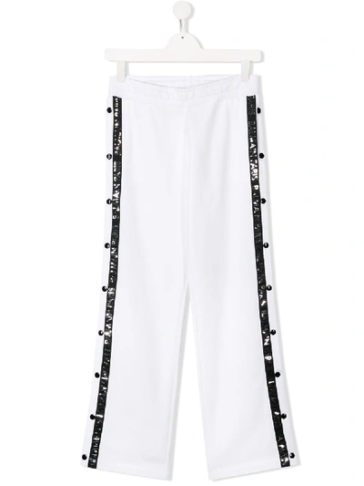 Shop Balmain Logo Trim Wide-leg Sweatpants In White