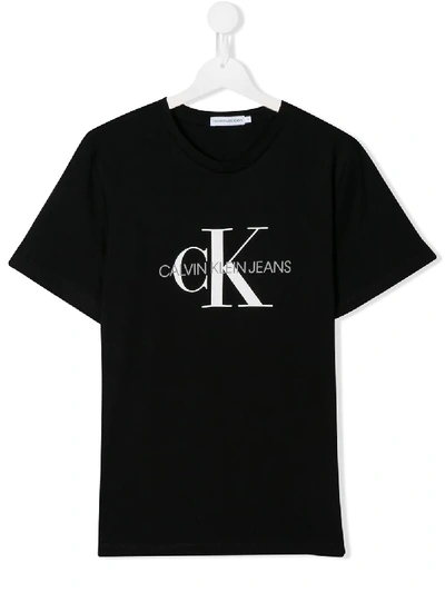 Shop Calvin Klein Teen Logo Print T-shirt In Black