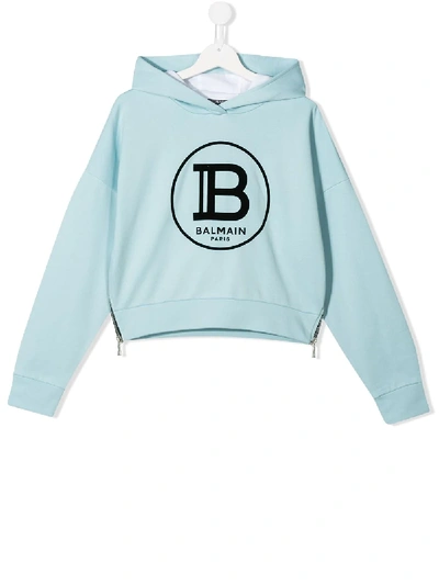 Shop Balmain Branded Hoodie In Blue