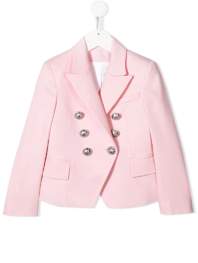 Shop Balmain Double Breasted Blazer In Pink