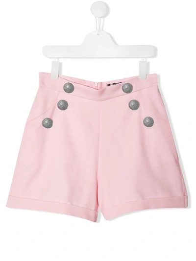 Shop Balmain Teen Button-embellished Shorts In Pink