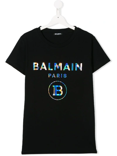 Shop Balmain Logo T-shirt In Black