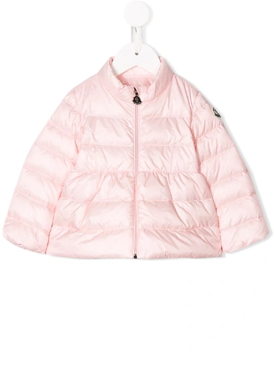 Shop Moncler Quilted Down Coat In Pink