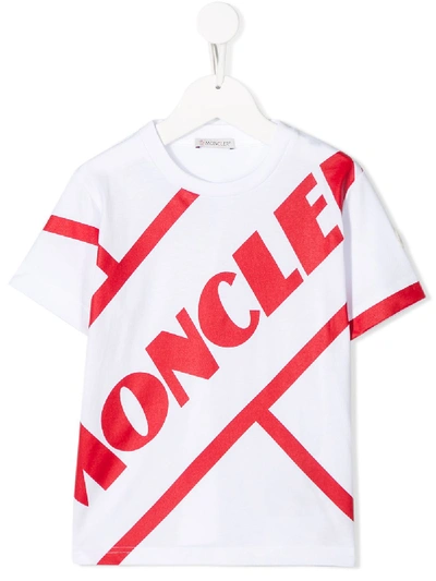 Shop Moncler Striped Logo-print T-shirt In White