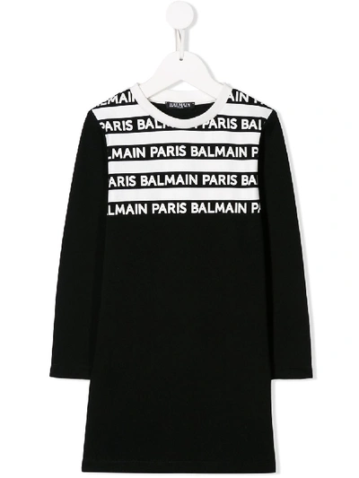 Shop Balmain Logo Print Dress In Black
