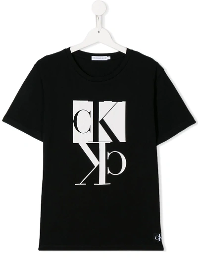 Shop Calvin Klein Teen Monogram Logo Print T-shirt In Black
