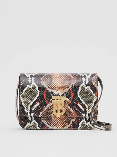Shop Burberry Small Python Print Leather Tb Bag In Soft Cocoa