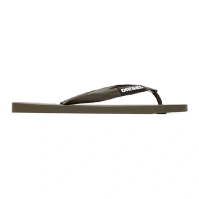 Shop Diesel Green Sa-briian Flip Flops In H4753 Olive