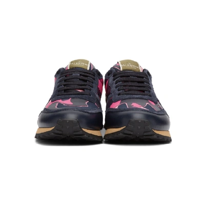Shop Valentino Navy And Pink  Garavani Camo Rockrunner Sneakers In 14v Ninphea