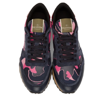 Shop Valentino Navy And Pink  Garavani Camo Rockrunner Sneakers In 14v Ninphea