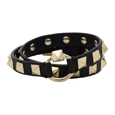 Shop Valentino Black  Garavani Rockstud Wrap Bracelet In 0no Nero