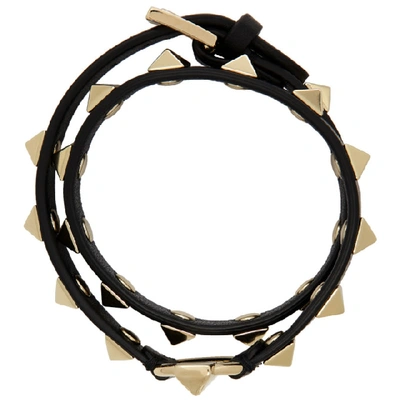 Shop Valentino Black  Garavani Rockstud Wrap Bracelet In 0no Nero