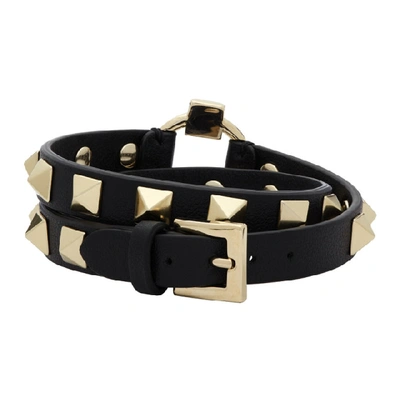 Shop Valentino Black  Garavani Rockstud Wrap Bracelet In 0no Nero