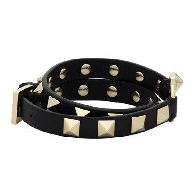 Shop Valentino Black  Garavani Rockstud Wrap Bracelet In 0no Nero
