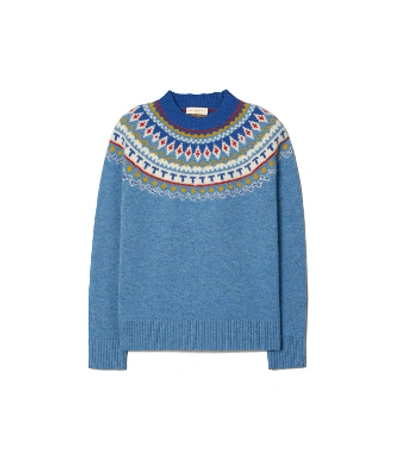 Shop Tory Burch Fair Isle Jacquard Sweater In Light Serene Blue