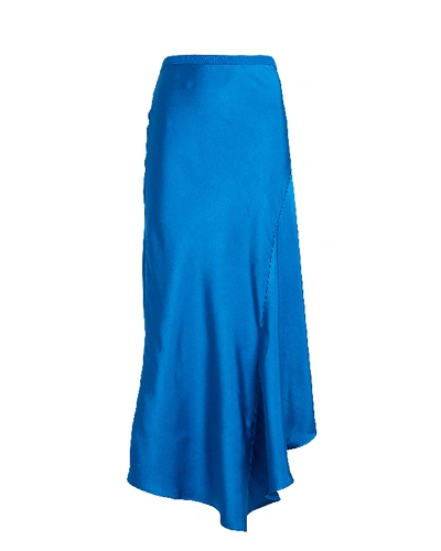 Shop Anine Bing Bailey Asymmetrical Silk Skirt In Blue-med
