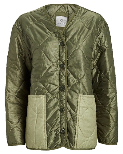 Shop Anine Bing Andy Quilted Bomber Jacket In Green