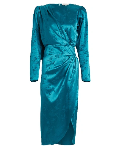 Shop Ronny Kobo Jade Palm Jacquard Dress In Blue-drk