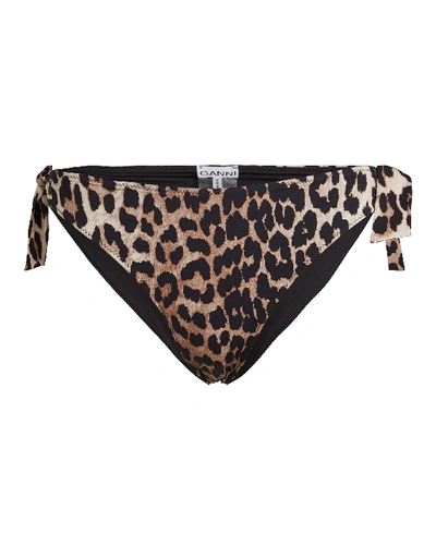 Shop Ganni Recycled Leopard Bikini Bottoms In Beige/black Leopard