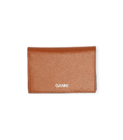 Shop Ganni Textured Leather Clutch In Cognac In Brown