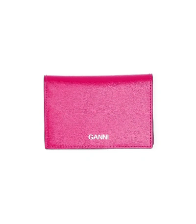 Shop Ganni Textured Leather Clutch In Shocking Pink