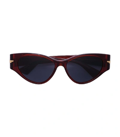 Shop Bottega Veneta Cat Eye Sunglasses In Burgundy