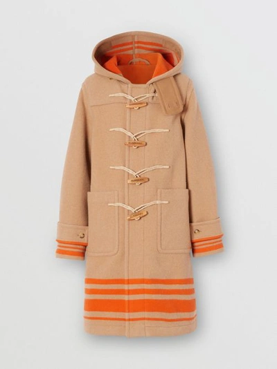 Shop Burberry Striped Double-faced Wool Duffle Coat In Camel/orange