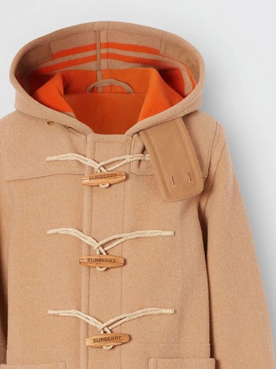 Shop Burberry Striped Double-faced Wool Duffle Coat In Camel/orange