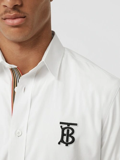 Shop Burberry Monogram Motif Stretch Cotton Poplin Shirt In White