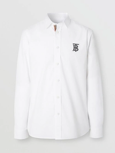 Shop Burberry Monogram Motif Stretch Cotton Poplin Shirt In White