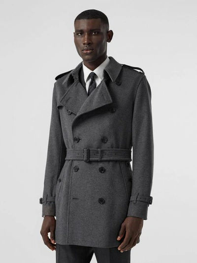 Shop Burberry Wool Cashmere Trench Coat In Charcoal