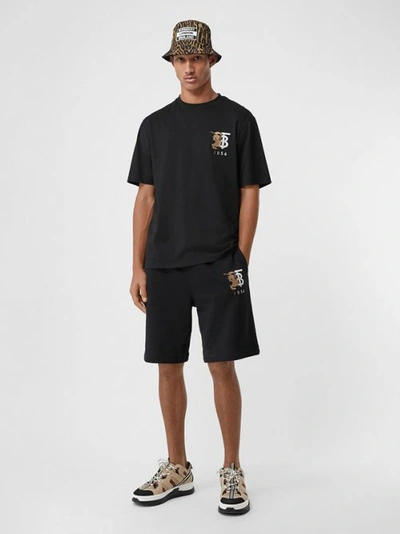 Shop Burberry Logo Graphic Cotton Drawcord Shorts In Black