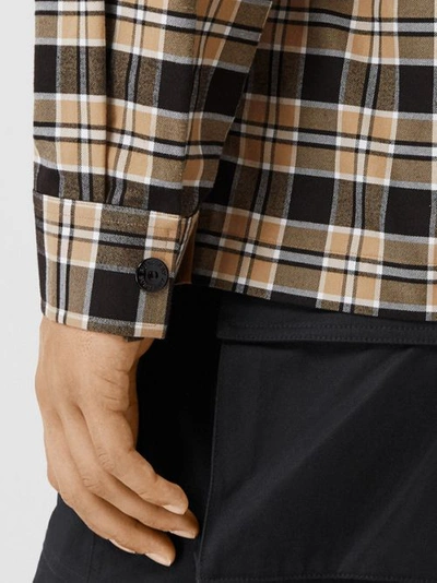 Shop Burberry Colour Block And Check Cotton Zip-front Shirt In Black