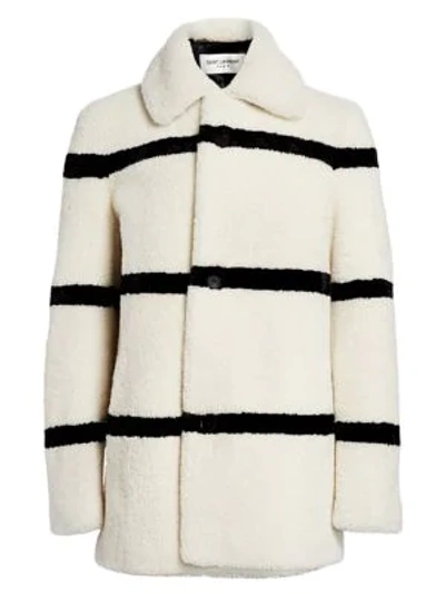 Shop Saint Laurent Striped Shearling Jacket In Black White