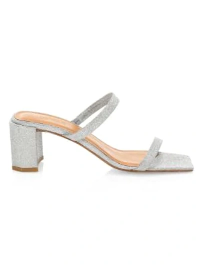 Shop By Far Tanya Glitter Leather Mules In Silver