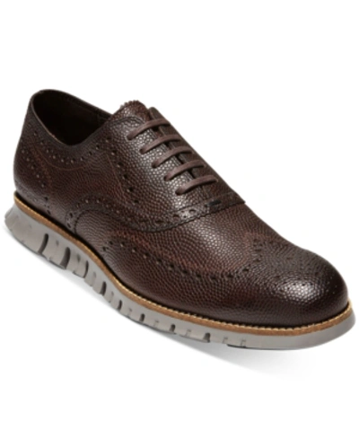 Shop Cole Haan Men's Zerøgrand Pebbled Leather Wingtip Oxfords Men's Shoes In Black Walnut