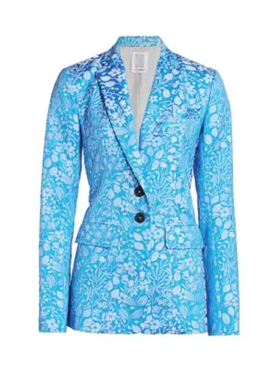 Shop Rosie Assoulin Brocade Classic Blazer In Delft Blue