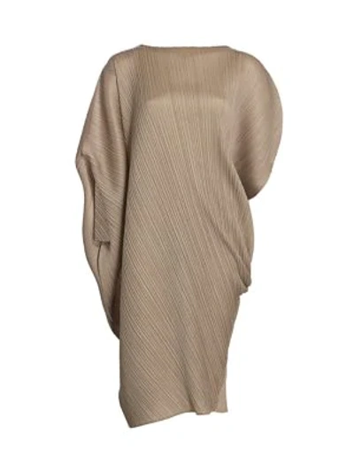 Shop Issey Miyake Curved Cape-sleeve Dress In Ash Grey