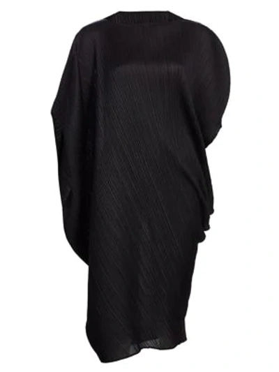 Shop Issey Miyake Curved Cape-sleeve Dress In Black
