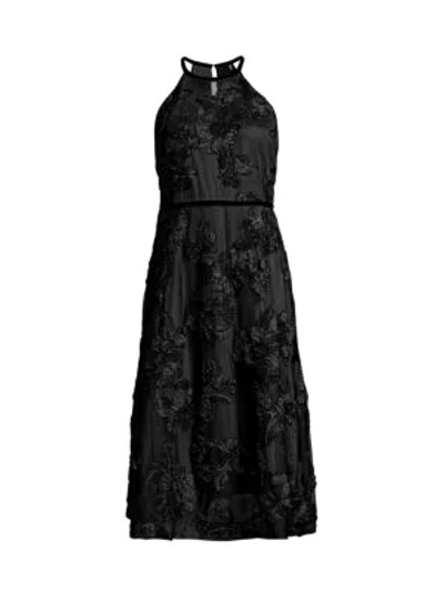 Shop Elie Tahari Myranda Embroidered Applique Halter Dress In Black