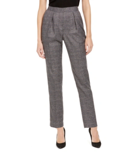 Shop Anne Klein Plaid Pull-on Pants In Anne Black Combo
