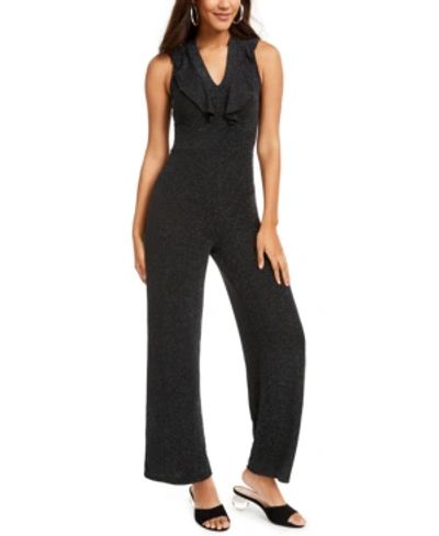 Shop Almost Famous Juniors' Ruffle Jumpsuit In Silver/black