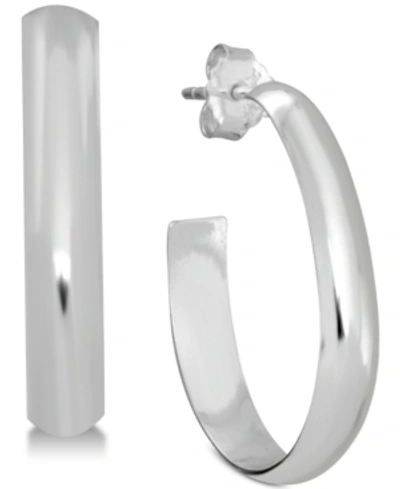 Shop Essentials Polished Oblong Small Hoop Earrings In Silver Plated