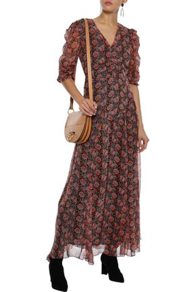 Shop Antik Batik Nikki Ruched Printed Georgette Maxi Dress In Brick