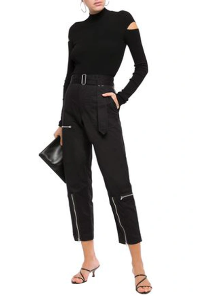 Shop Helmut Lang Flight Zip-detailed Cotton-blend Twill Tapered Pants In Black