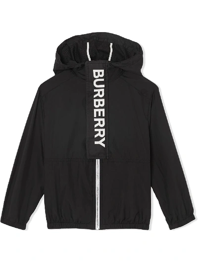 Shop Burberry Logo Print Lightweight Hooded Jacket In Black