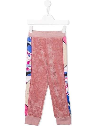 Emilio Pucci Junior Side Print Velvet Track Pants In Pink